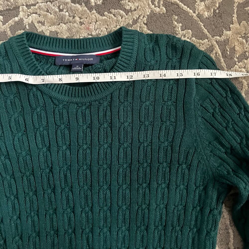 Tommy Hilfiger Medium Green Cable Knit Crewneck Sweater NWT 100% Cotton Preppy - Picture 8 of 13
